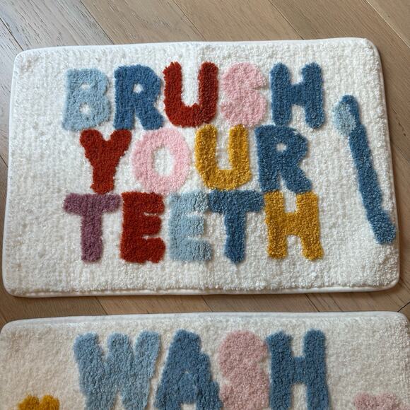 Kids Washable Colorful Bathroom Rugs Brush Your Teeth Wash Your Hands Non Slip - Picture 2 of 5